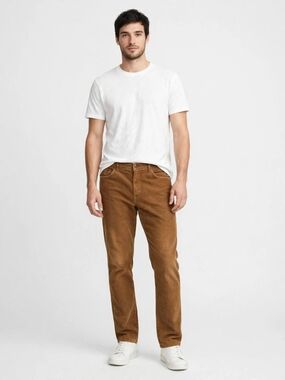 Peter Millar Men's Straight Leg Corduroy Pants Brown 36 Flat Front 5 Pocket